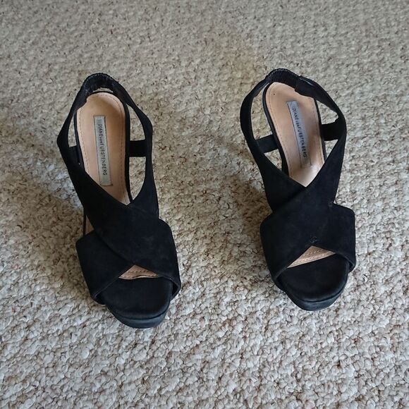 Diane von Furstenburg Platform Black Suede Strappy Slingback size 6.5 - Picture 1 of 12